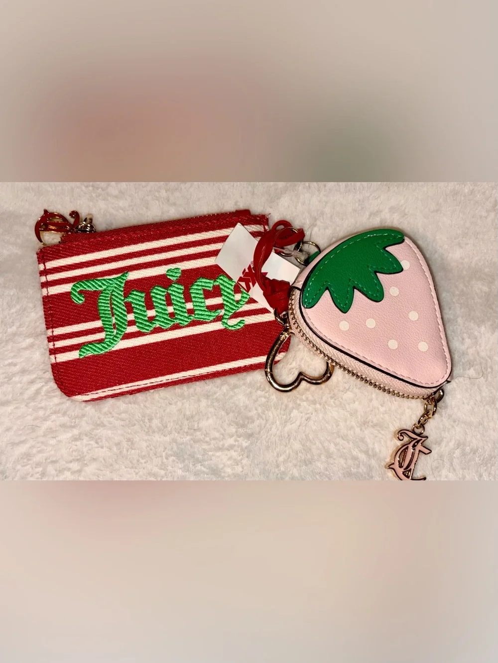 Juicy Couture Paradise Mini Stripe Wallet & Strawberry Coin Pouch NEW w Tags!